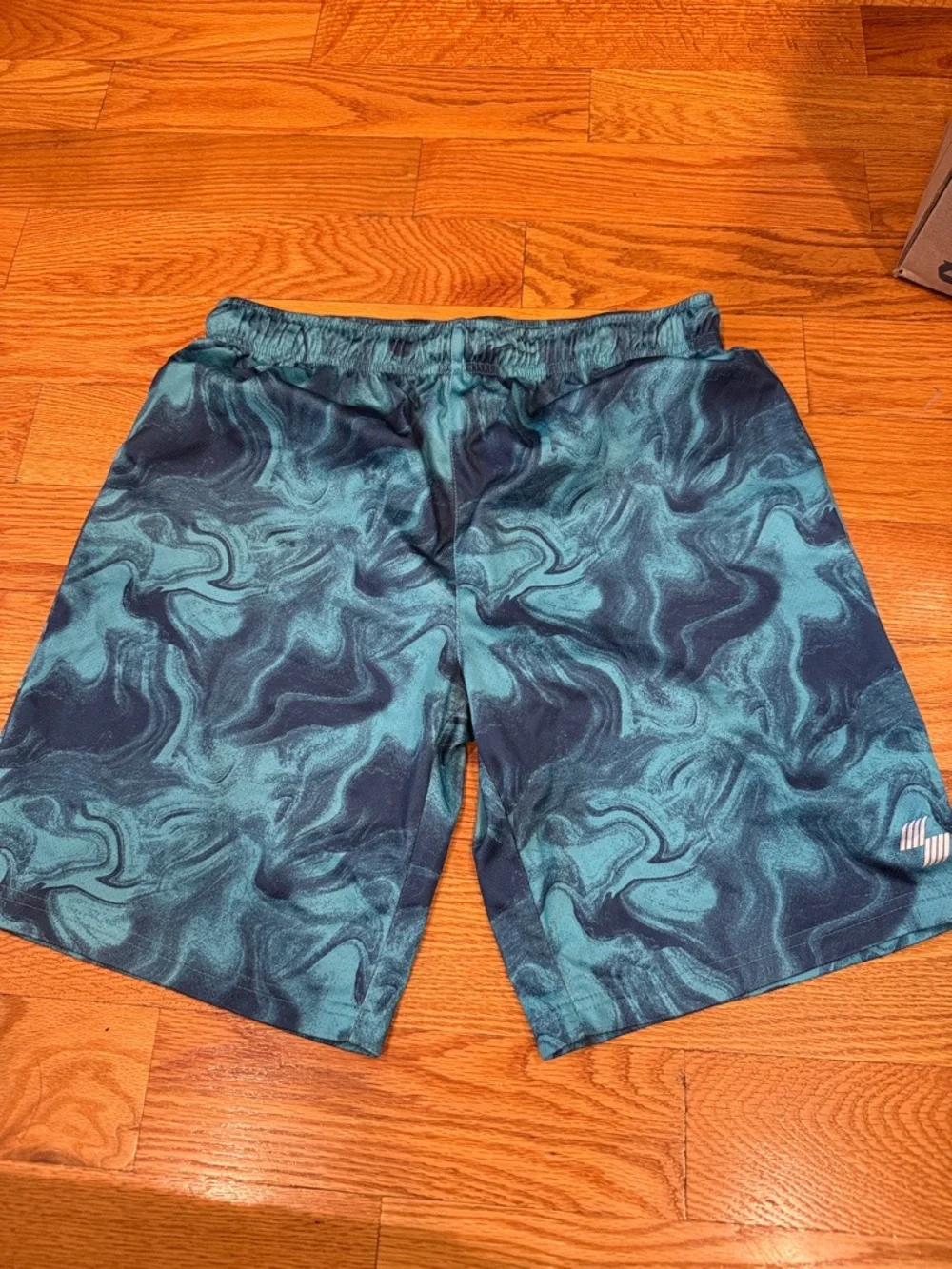 The Children's Place Teal and Navy Marble Print Athletic Shorts